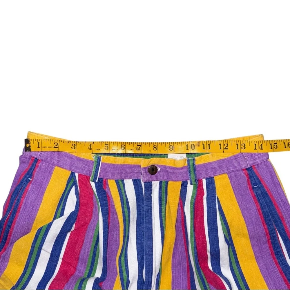 Vintage 80s Ruff Hewn High Rise Bold Rainbow Stripe Pleated Shorts Sz 6 Cotton